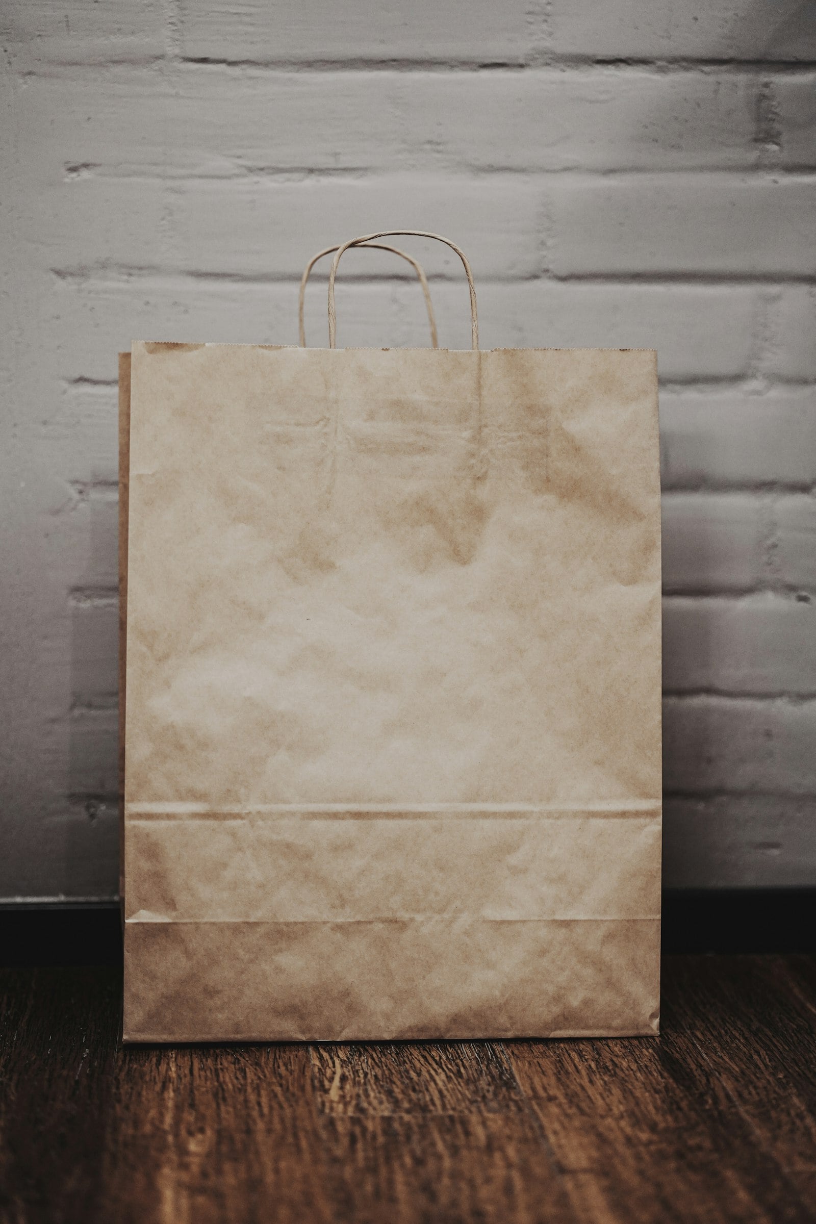 Plain paper shopping bag against a brick wall (photo: Dmitry Mashkin / Unsplash)
