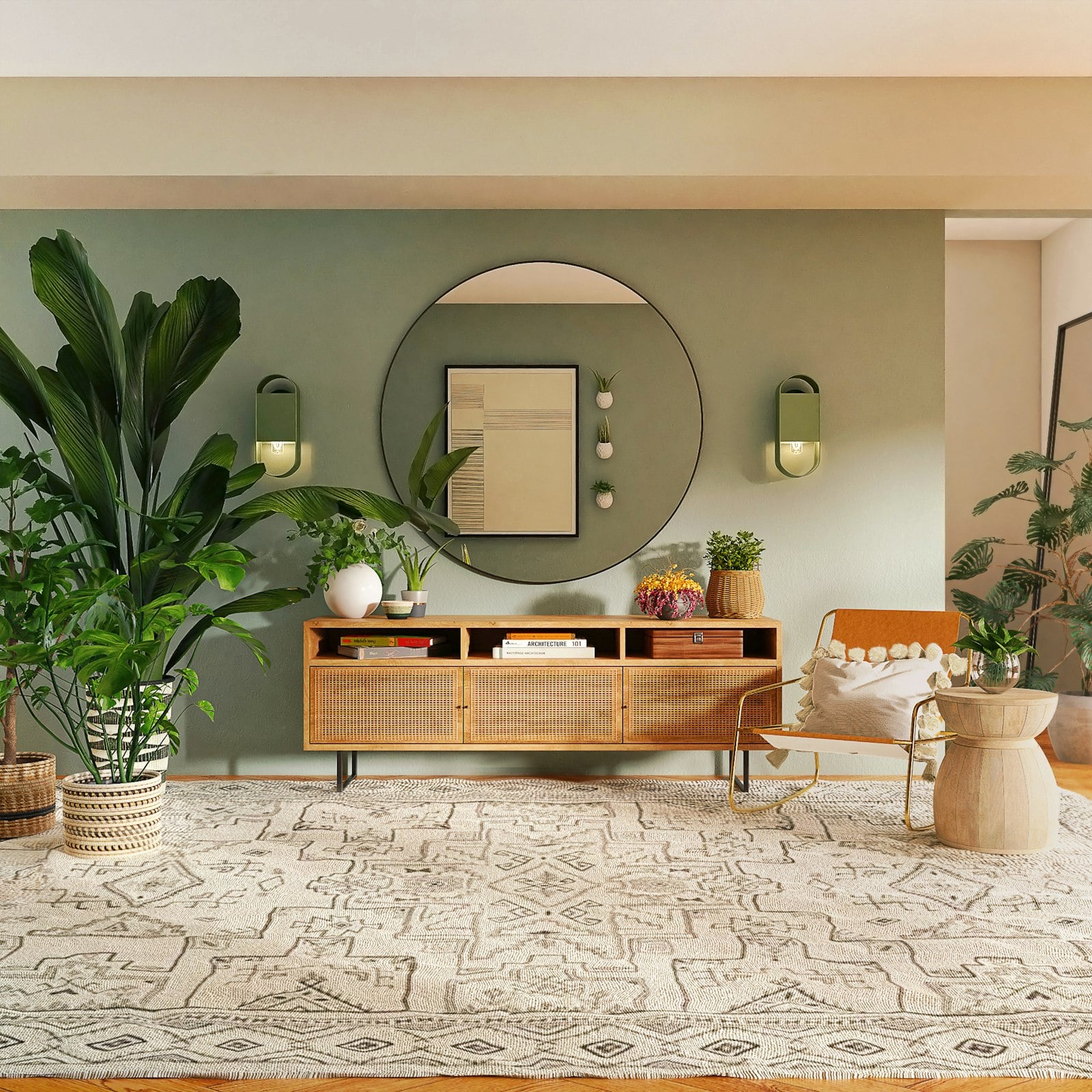 Sitting room with a large neutral rug and plants (photo: Spacejoy / Unsplash)