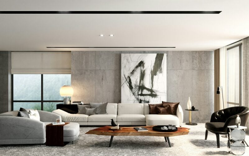A bright modern living room with a large sectional sofa and coffee table (photo: Aalo Lens / Unsplash)